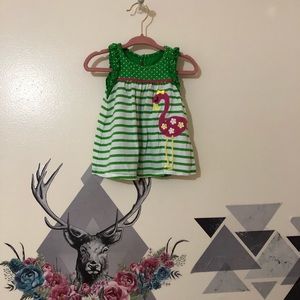 Kids Headquarters | Green dress with Pink Flamingo